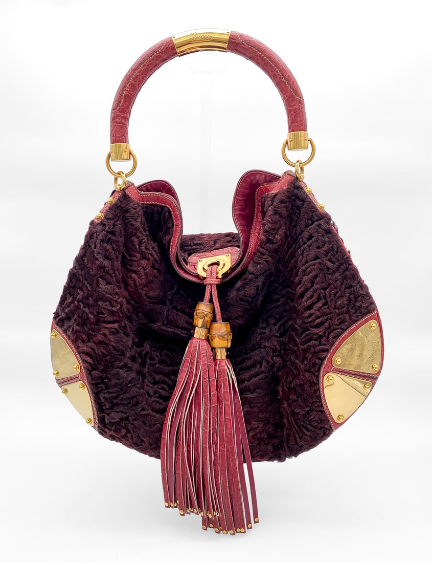 Gucci Babouska Indy Hobo Bag: Gucci Burgundy Babouska Indy Hobo Bag 18 H X 17.5 W X 6 D; Includes Shoulder Strap And Gucci Dust Bag, Clean Interior, Scratching To Hardware At Tassel Attachment, Some Slight Oxidation As Shown