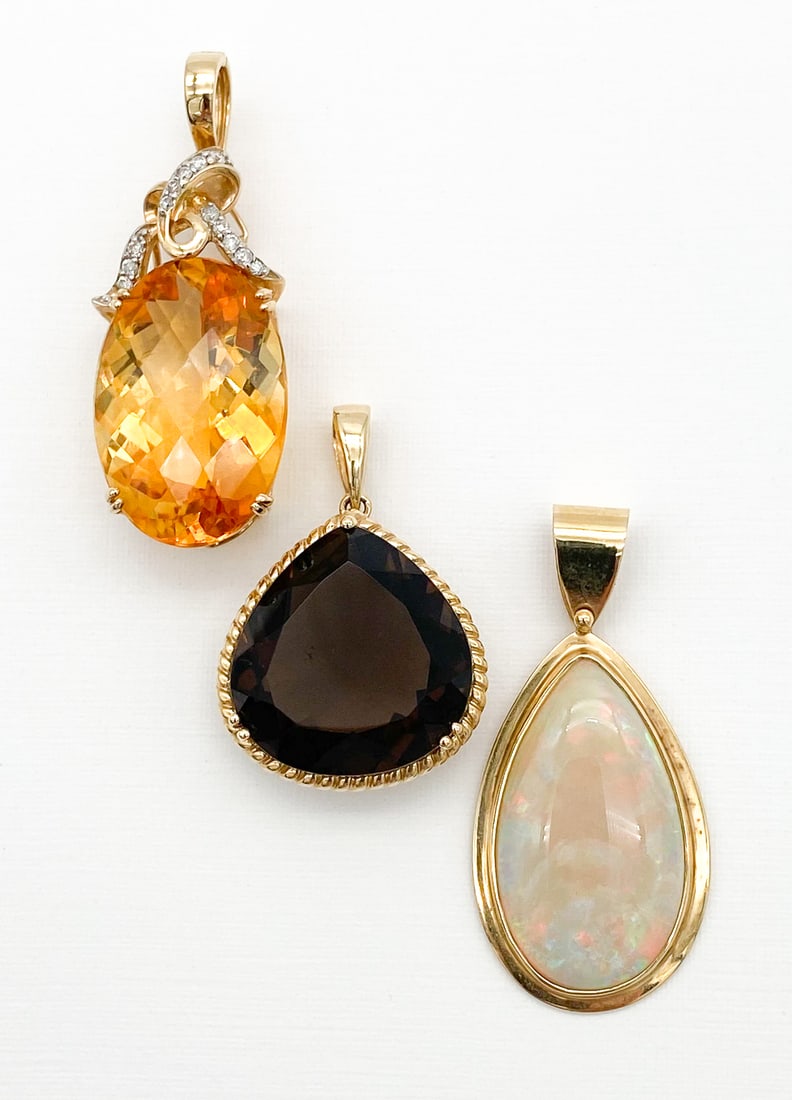 Group Of 14k Gold Pendants, Citrine, Topaz, Opal (1 of 9)