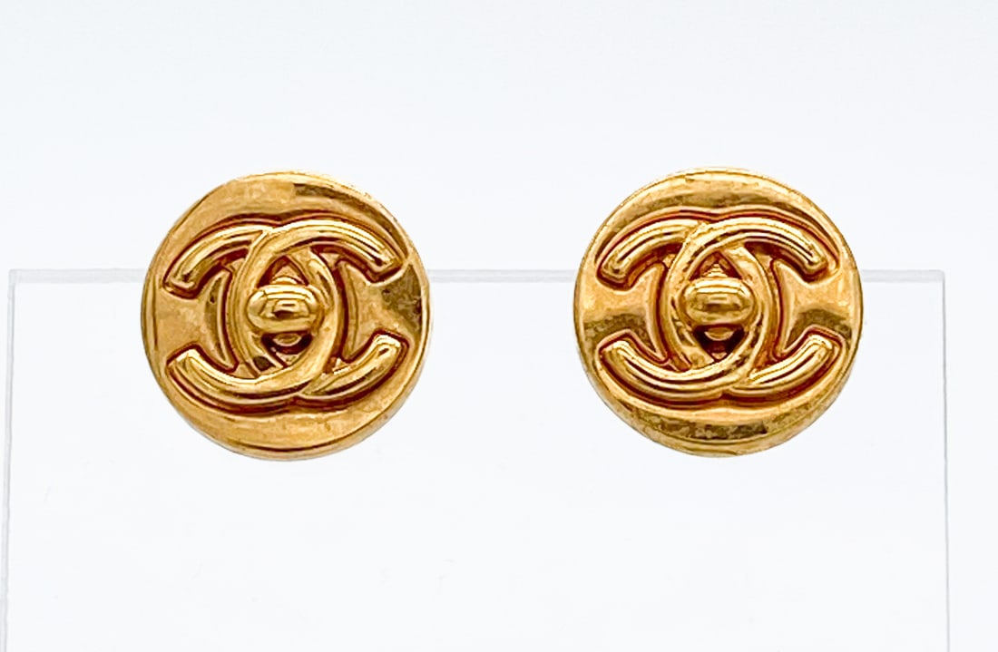 Chanel CC Turnlock Earrings: Chanel CC Turnlock Earrings, Autumn, 1997, Goldtone Hardware Approximately 1/2 Inch, Clip Style