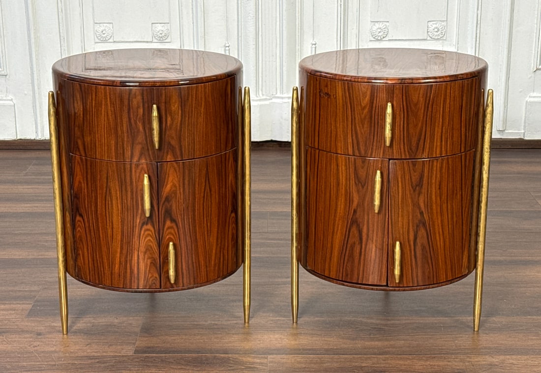 Pair Midcentury Style Barrel Form Side Tables