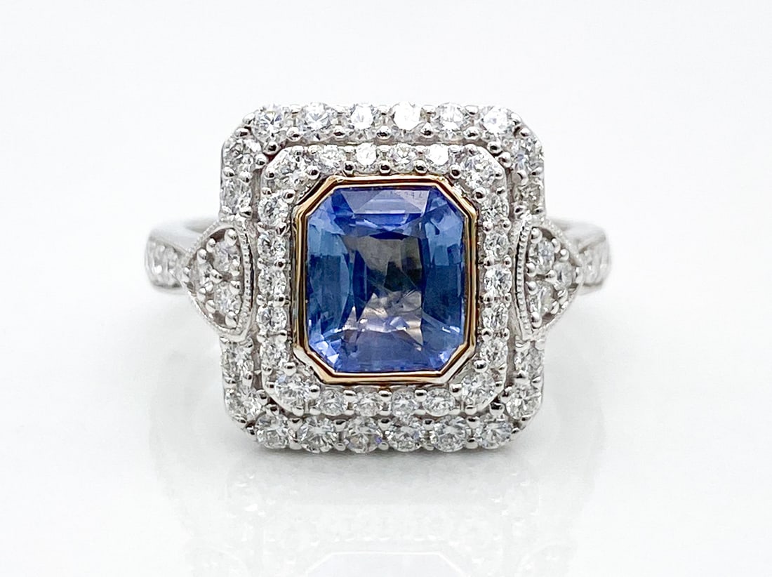 GIA Unheated Sapphire & Natural Diamond Ring: GIA Unheated Sapphire & Natural Diamond Ring, 2.08ctw Unheated Blue Sapphire Surrounded By 0.75ctw F-G, Vs1-Vs2 Natural Diamonds Set In Platinum, Size 6.75, Total Weight 7.5 Grams. Wire Transfer Or Ze