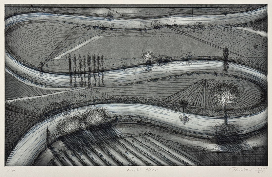Wayne Thiebaud, American, 1920-2021: Wayne Thiebaud, American, 1920-2021, Night River, Hard Ground Etching, Drypoint And Aquatint, Printed In Blue And Black, Pencil Signed And Titled On Mat With Edition Number 11/40 And 1998/2011, Sight
