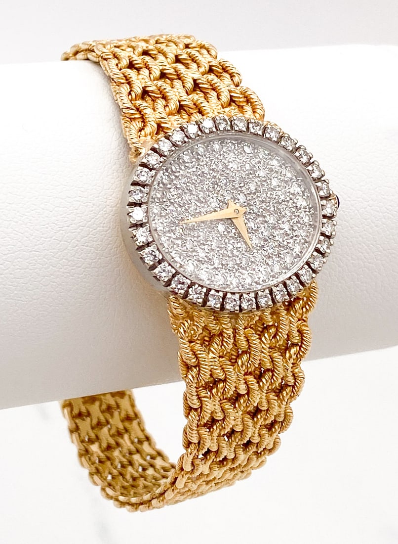 Baume & Mercier 18k & Diamond Wristwatch: Baume & Mercier 18k Yellow Gold & Diamond Wristwatch Comprised Of Approximately 3ctw Natural Uncut Diamonds, Length 7 Inches, Weight 53.6 Grams. Includes Original Box. Wire Transfer Or Zelle Required