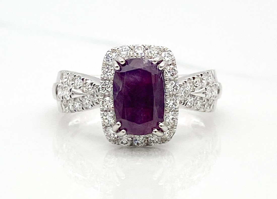 GIA Kashmir Sapphire & Natural Diamond Platinum Ring: GIA Rare Kashmir Sapphire & Natural Diamond Platinum Ring, 2.44ctw Kashmir Sapphire Corundum With No Indications Of Heating Surrounded By 0.73ctw Natural Diamonds Of F-G, Vs1-Vs2 Color Set In Platinum