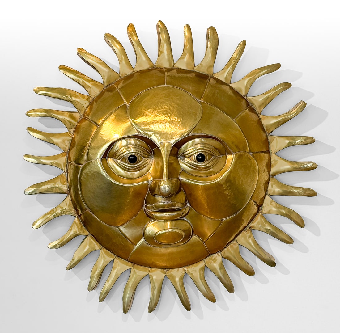 Sergio Bustamante, Mexican, Born 1949: Sergio Bustamante, Mexican, Born 1949, Brass Sun Sculpture With Glass Eyes, Signed With Edition Number 53/100, Approximately 43 Inches Diameter.