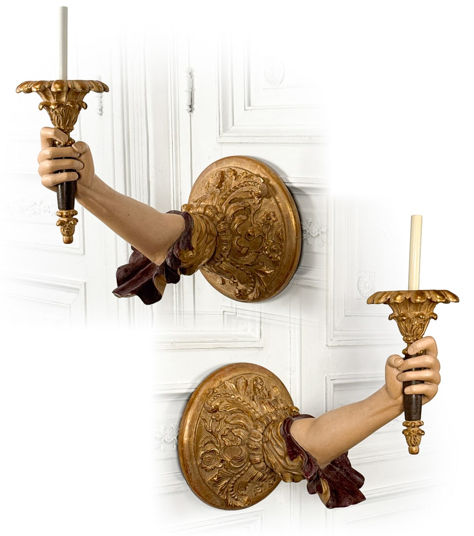Large Pair Italian Carved Arm Sconces (1 of 7)