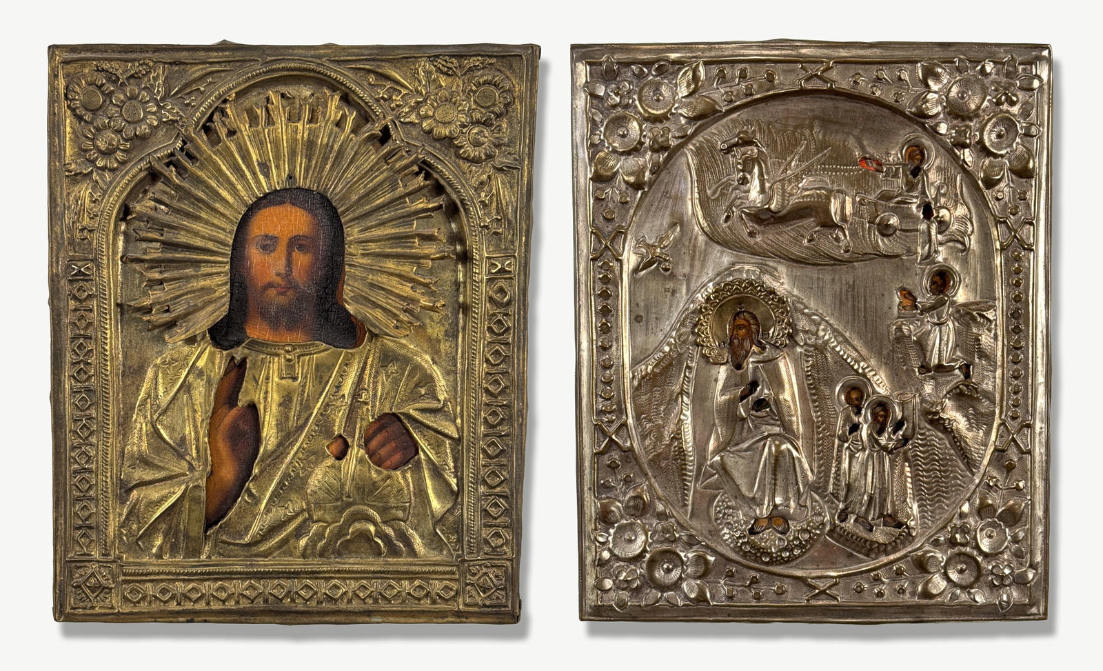 Two Russian Orthodox Riza Icons, Christ & St. Mary (1 of 4)
