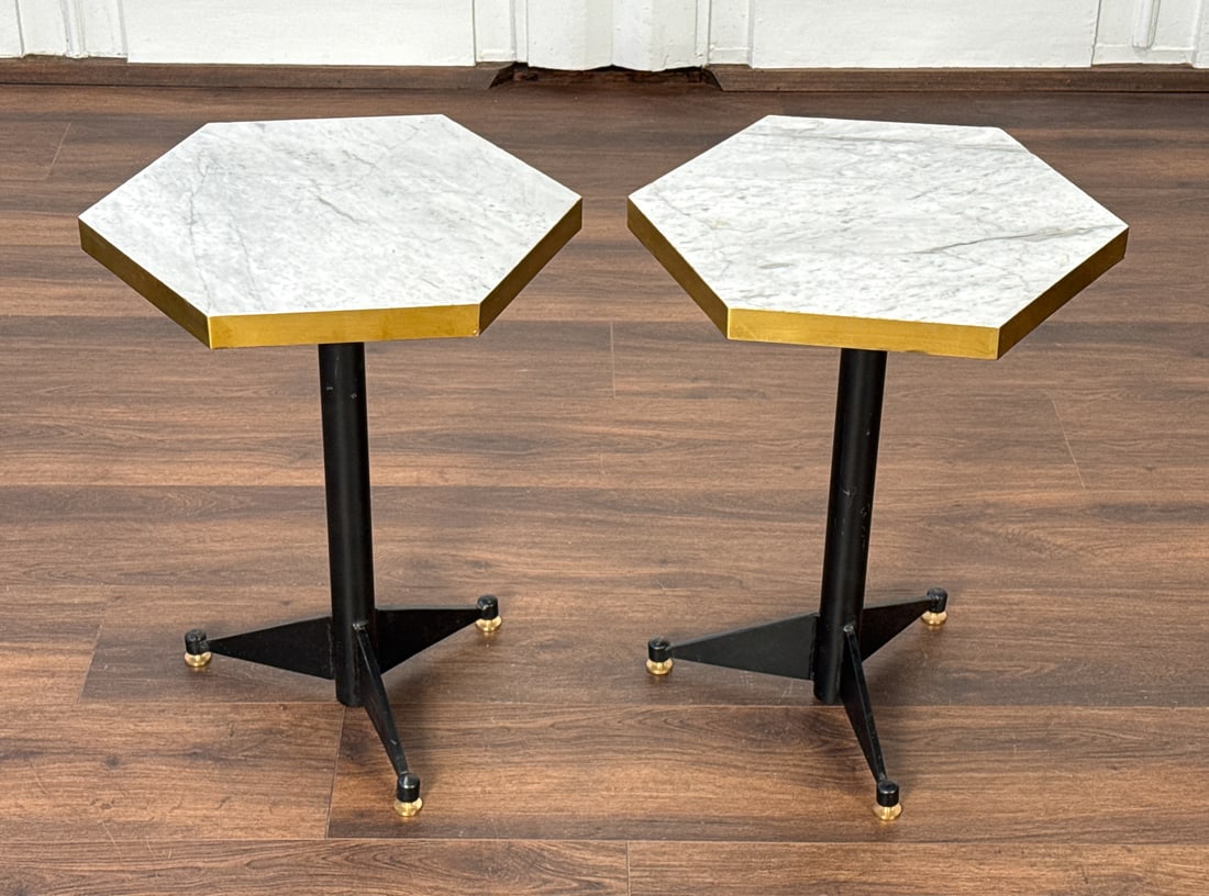 Pair Hexagonal Carrara Drink Tables