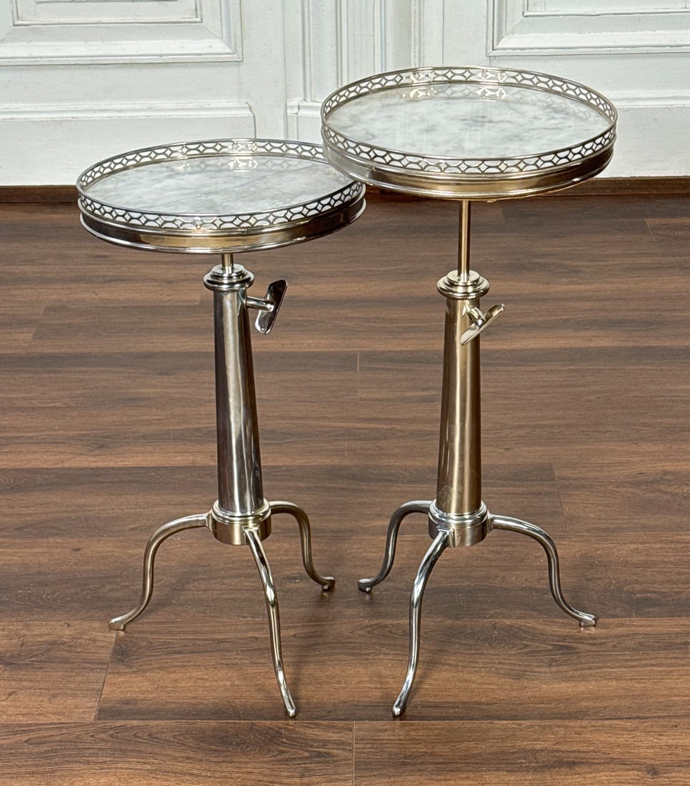 Pair Carrara Top Adjustable Height Drink Tables