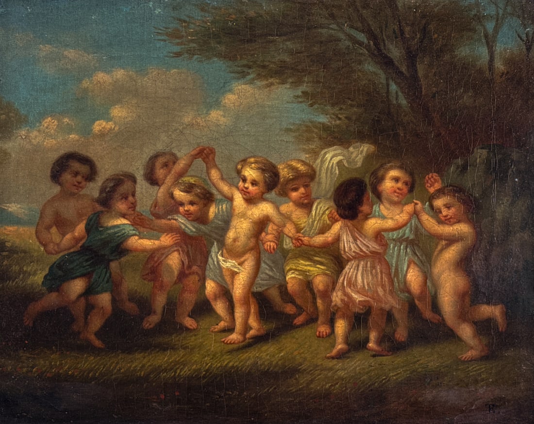 Continental Cavorting Putti Painting