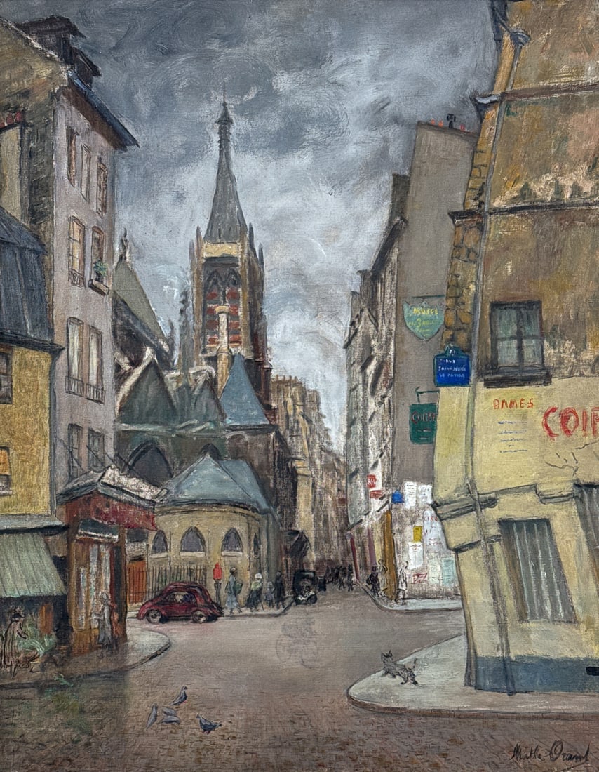 Marthe Orant, French, 1874-1953: Marthe Orant, French, 1874-1953, Eglise St. Severin, Paris Street Scene, Oil On Canvas, Signed Lower, Artist Stamp, Title On Paper Label, And Inscibed #224 On Stretcher, 36 X 28.5 Inches, Carved And