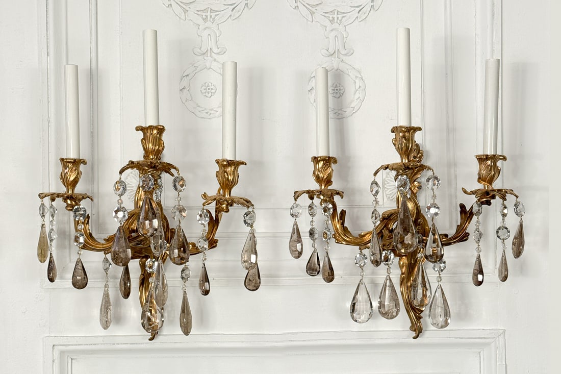 Pair French Rococo Style Gilt Bronze Sconces (1 of 5)