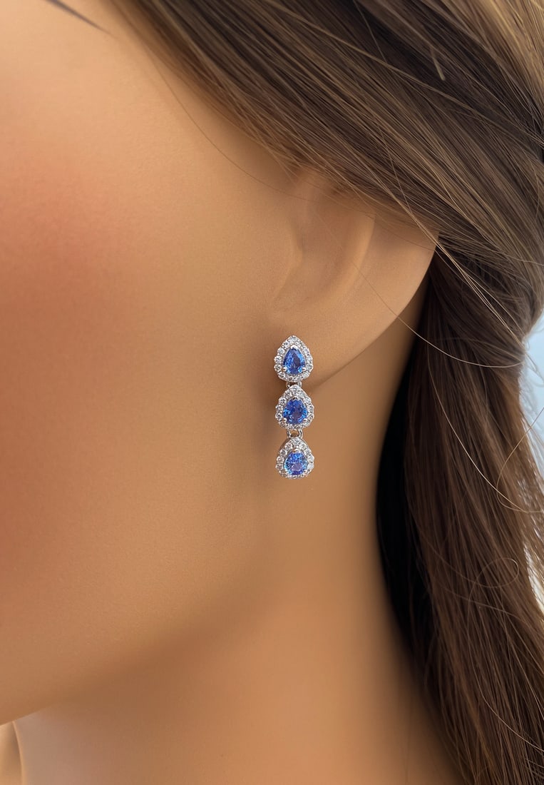 Sapphire & Natural Diamond Platinum Earrings: Sapphire & Natural Diamond Platinum Earrings, 1.70cts Natural Pear Shaped Sapphires Accented By 0.68ctw F-G, Vs2-Si1 Natural Diamonds, Platinum, Posts With Push Backs, Length 7/8 Inch, Total Weight 4.