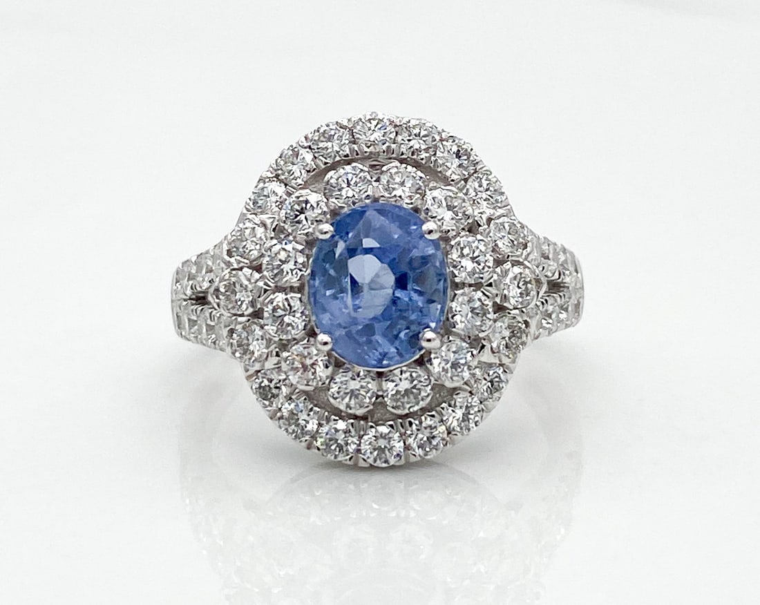 GIA Unheated Sapphire & Natural Diamond Ring: GIA Unheated Sapphire & Natural Diamond Ring, Extremely Rare, 2.01ctw Natural Sapphire Surrounded By 1.31ctw F-G, Vs1-Vs2 Natural Diamonds, Platinum Setting, Size 6.5, Total Weight 6.1 Grams. Wire Tra