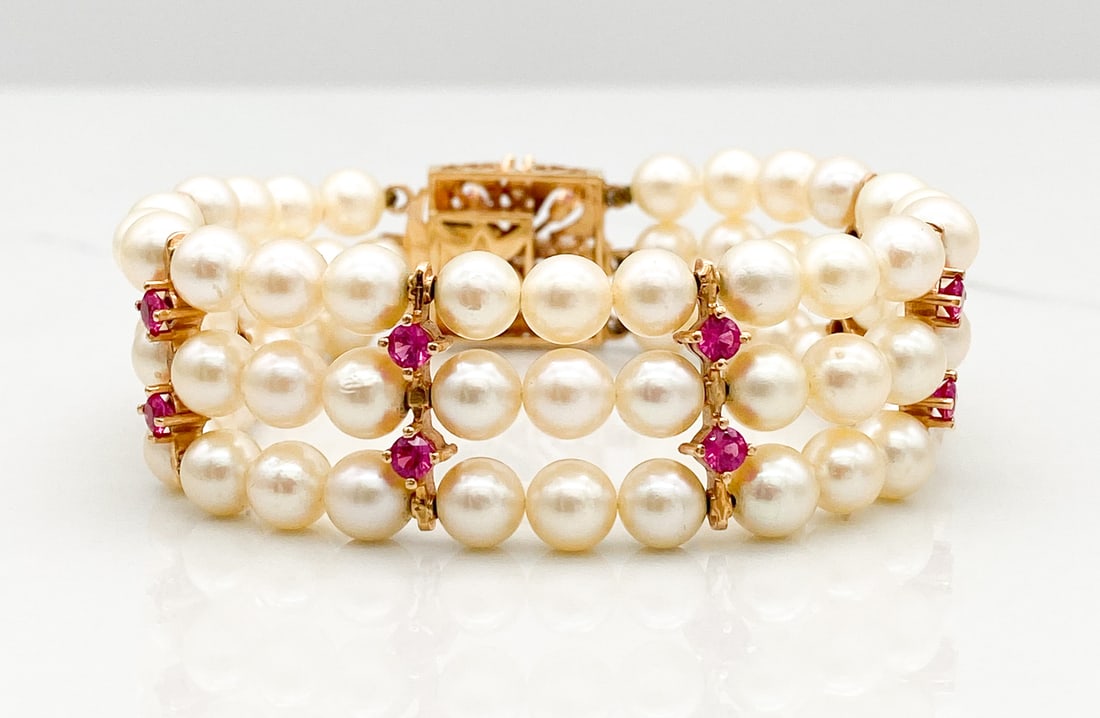 Pearl And Ruby 14k Yellow Gold Bracelet (1 of 4)