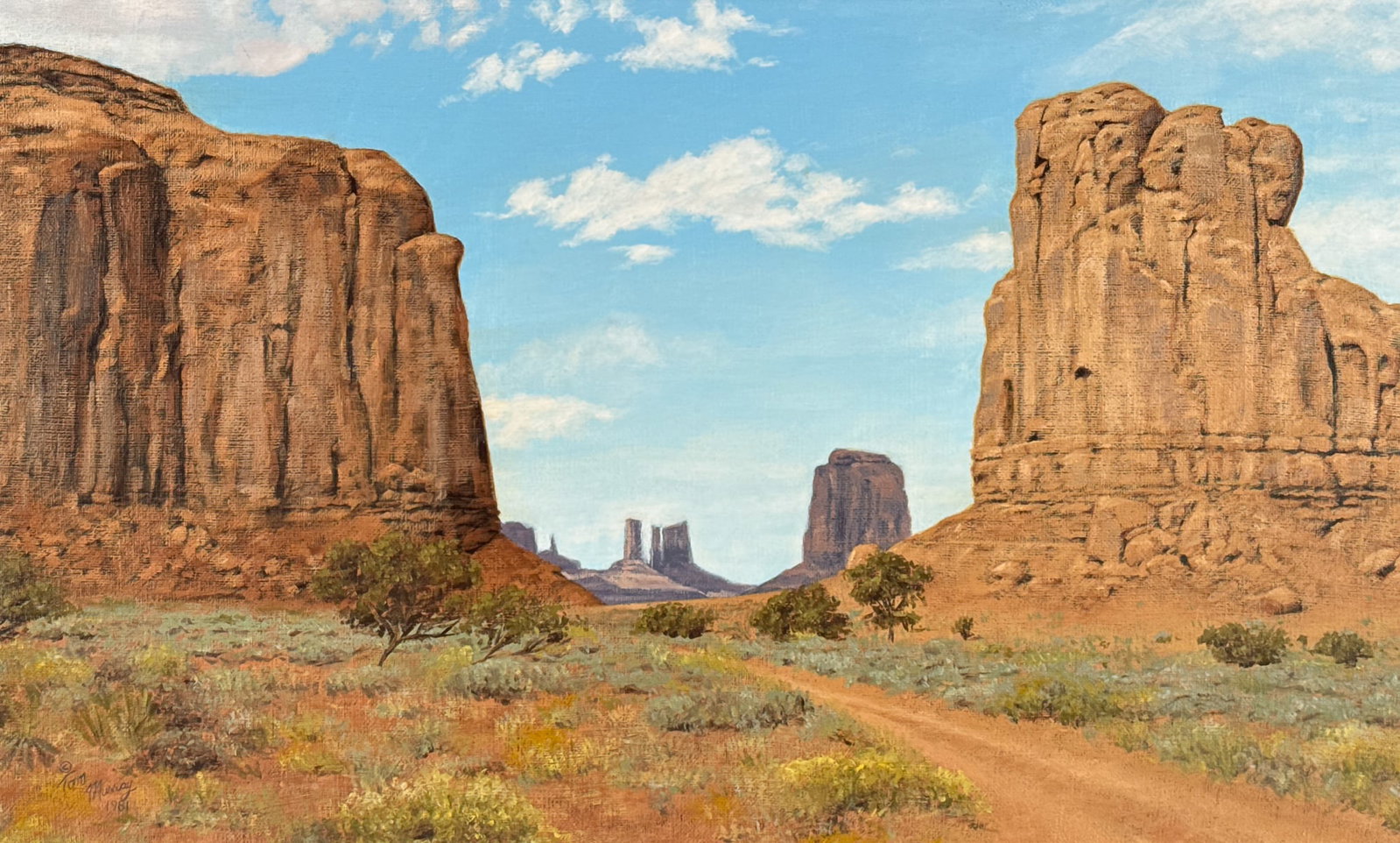 Tom Murray, American, Born 1953,: Tom Murray, American, Born 1953, Red Rocks, Monument Valley, 1981, Oil On Canvas, Signed And Dated Lower Right, 11 X 18 Inches, Wood And Linen Wrap Frame, 16.5 X 23.5 X 2 Inches, Canvas Clean And Stab