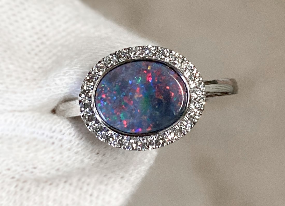 GIA Australian Opal & Natural Diamond Ring (1 of 5)