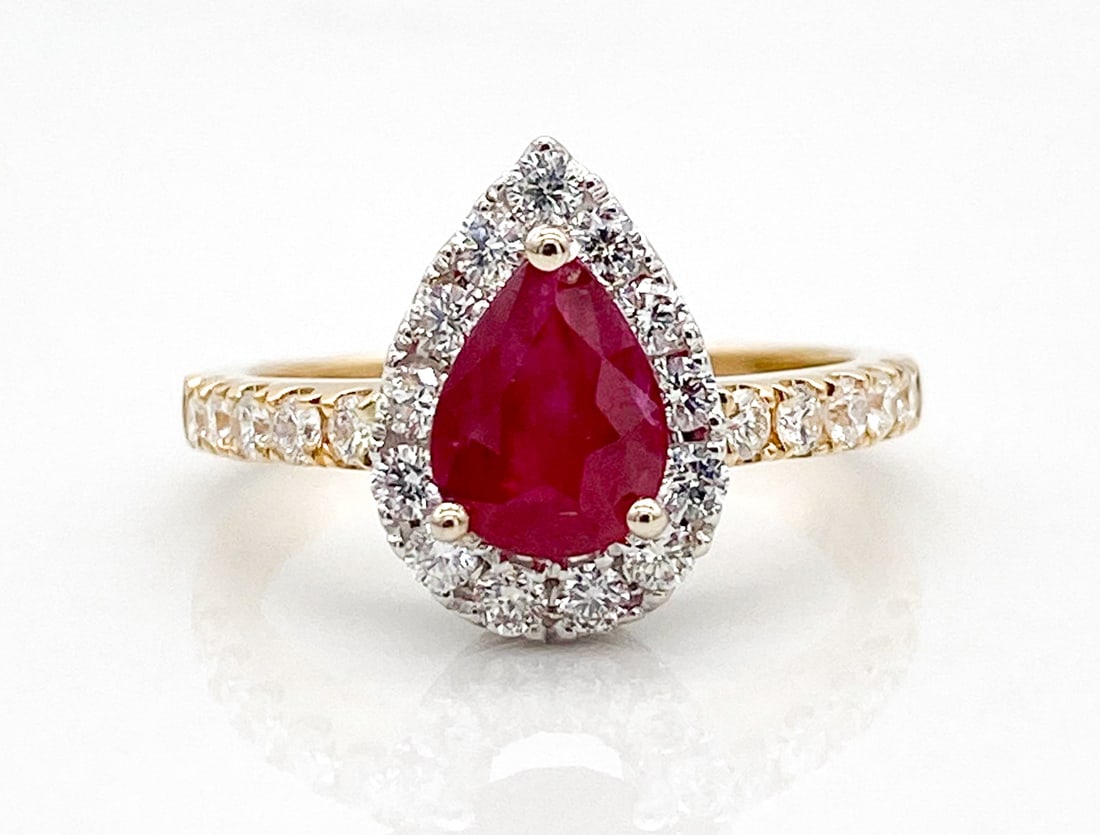 GIA Mozambique Ruby & Natural Diamond 19k Ring: GIA Mozambique Ruby & Natural Diamond 19k Ring, 1.20ctw Ruby Surrounded By 0.60ctw F-G, Vs1-Vs2 Natural Diamonds, 18k White And Yellow Gold Setting, Size 6.25, Total Weight 3.9 Grams. Wire Transfer