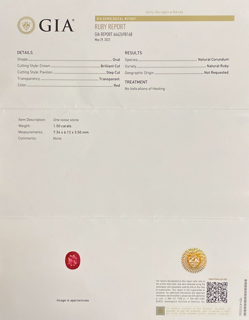 GIA Certfified 1.50ctw Ruby - 2