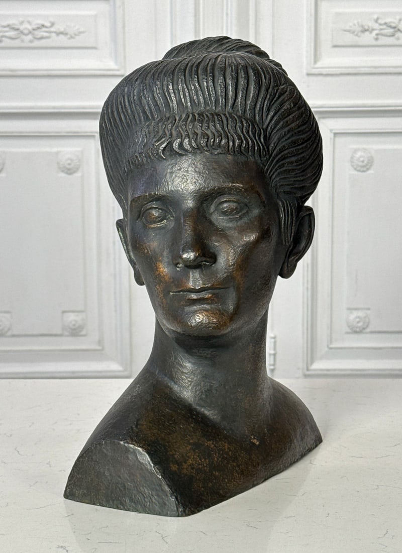 Antique Bronze Bust Of Roman Lady: Antique Bronze Bust Of Roman Lady, Early 20th Century, Possibly Livia Drusilla, Wife Of Augustus, Marked At Base Aktien Gesellschaft Friedrichshagen, Berlin, For German Foundry, ER Mark At Side.