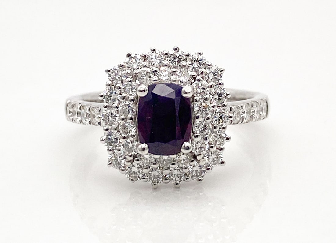 GIA Rare Unheated Kashmir Sapphire & Natural Dia: GIA Rare Unheated Kashmir Sapphire & Natural Dia, 0.77ctw Center Stone Surrounded By 0.89ctw F-G, Vs1-Vs2 Natural Diamonds, Platinum Setting, Size 6.75, Total Weight 6.5 Grams. Wire Transfer Or Zelle
