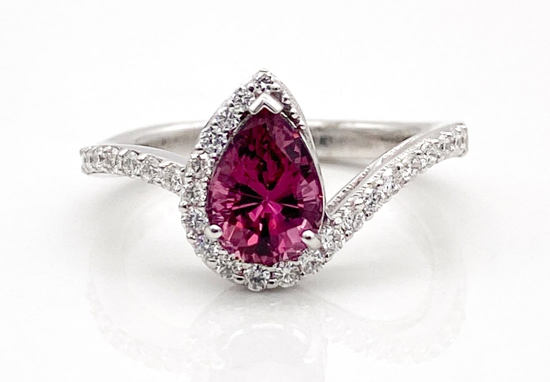 GIA Spinel & Natural Diamond Platinum Ring: GIA Spinel & Natural Diamond Platinum Ring, 1.25ctw Natural Spinel Surrounded By 0.29ctw Natural Diamonds, Platinum Setting, Size 7, 4.7 Grams Total Weight. Wire Transfer Or Zelle Required For All