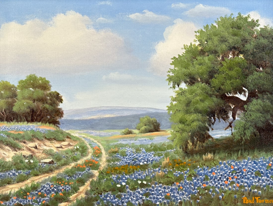 Paul Turner, American, Texas, 1904-1993: Paul Turner, American, Texas, 1904-1993, Hill Country Bluebonnet Landscape, Signed Lower Right, Oil On Canvas, Sight Height 11 1/2 Inches, Width 15 1/2 Inches, Framed Height 17 1/2 Inches, Width 21