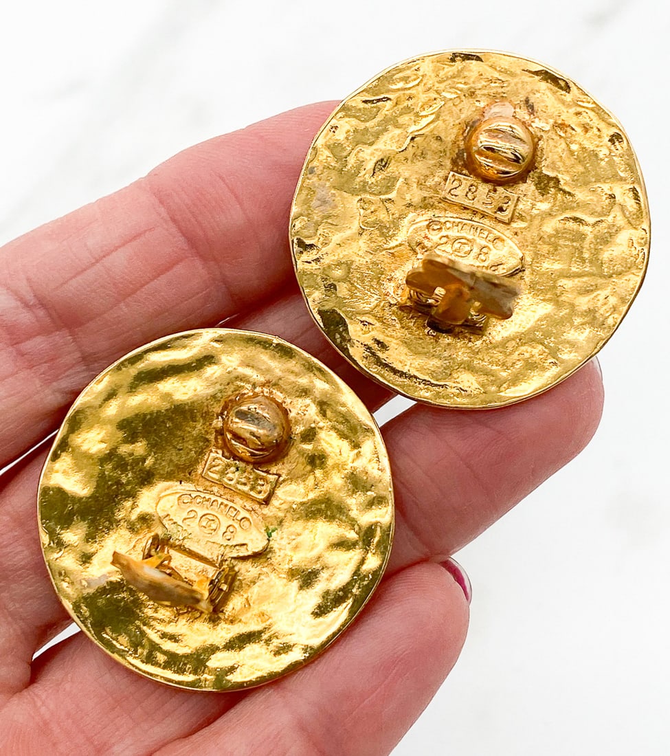 Pair Chanel Button Logo Earrings - 4