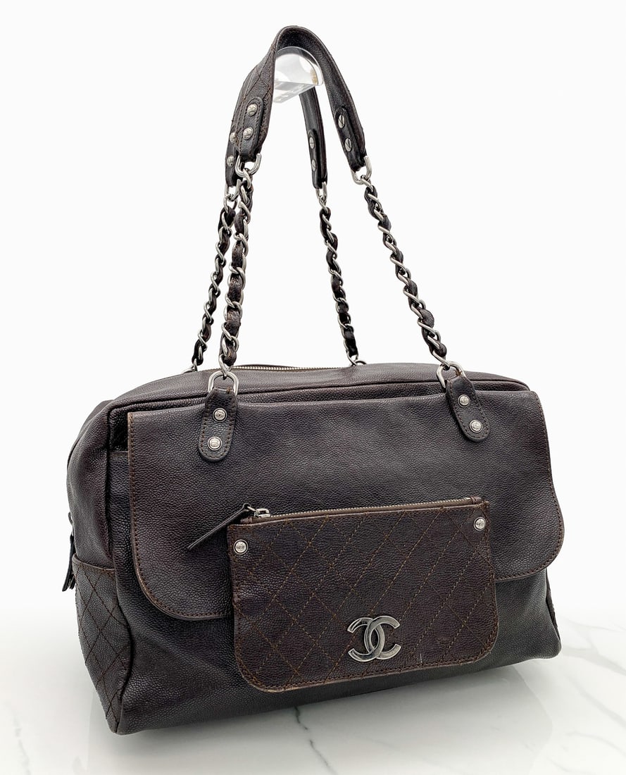 Chanel Pocket In The City Shoulder Bag: Chanel Pocket In The City Shoulder Bag, Black Quilted Leather And Silver Tone Hardware, Retains Sticker Indicating 2006-2008 Production, Approximate Dimensions In Inches: 8.5 High, 12.75 Wide, 6