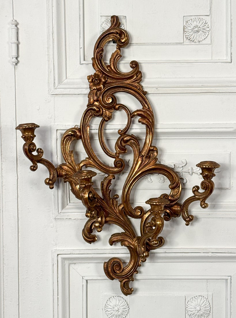 Pair Rococo Style Gilt Sconces - 2