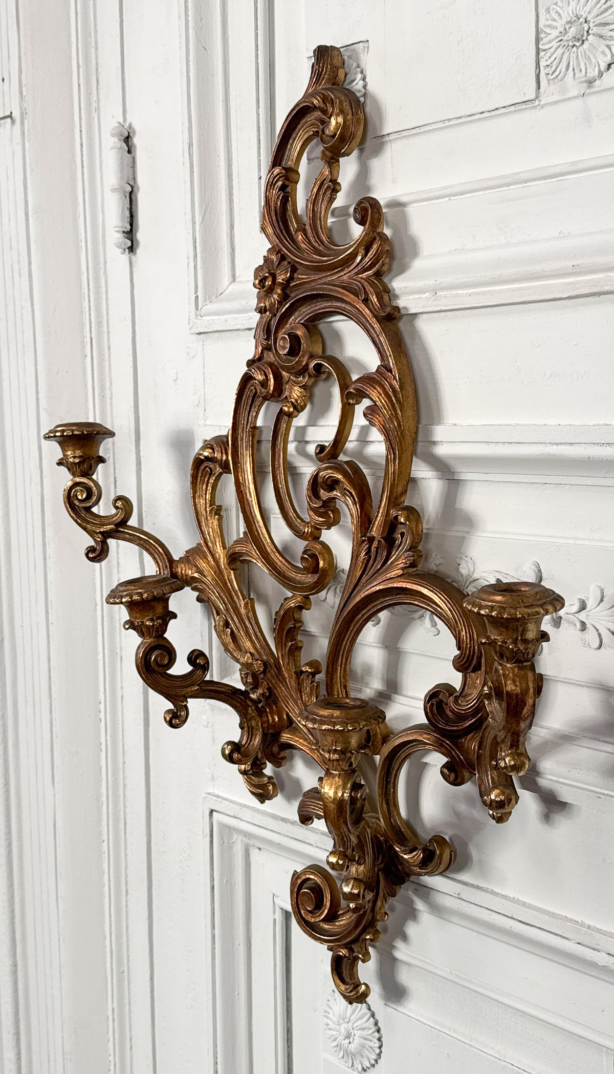 Pair Rococo Style Gilt Sconces - 3