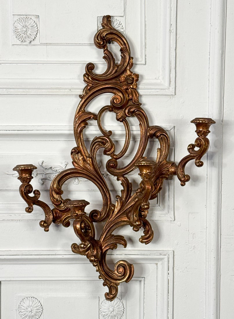 Pair Rococo Style Gilt Sconces - 4