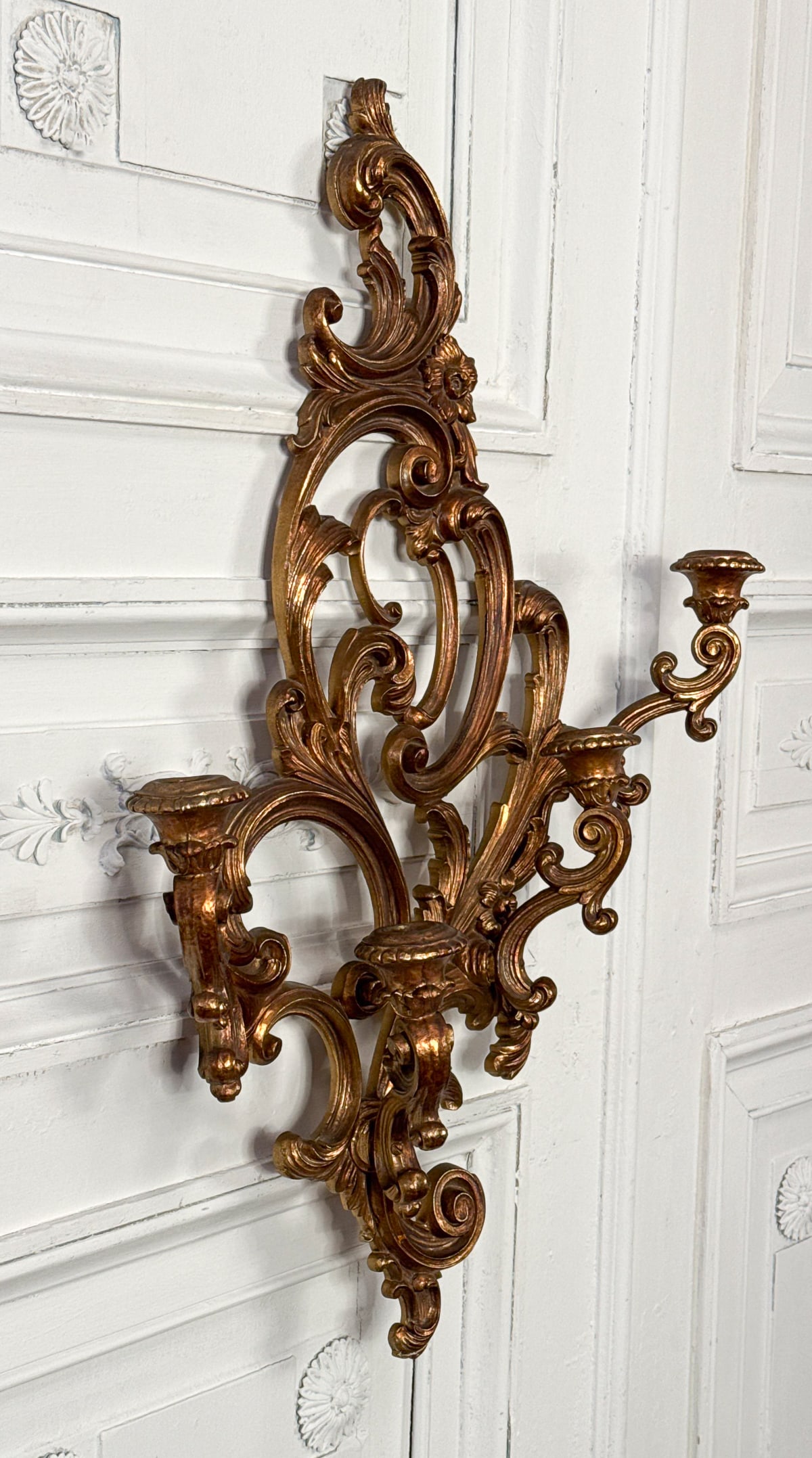 Pair Rococo Style Gilt Sconces - 5