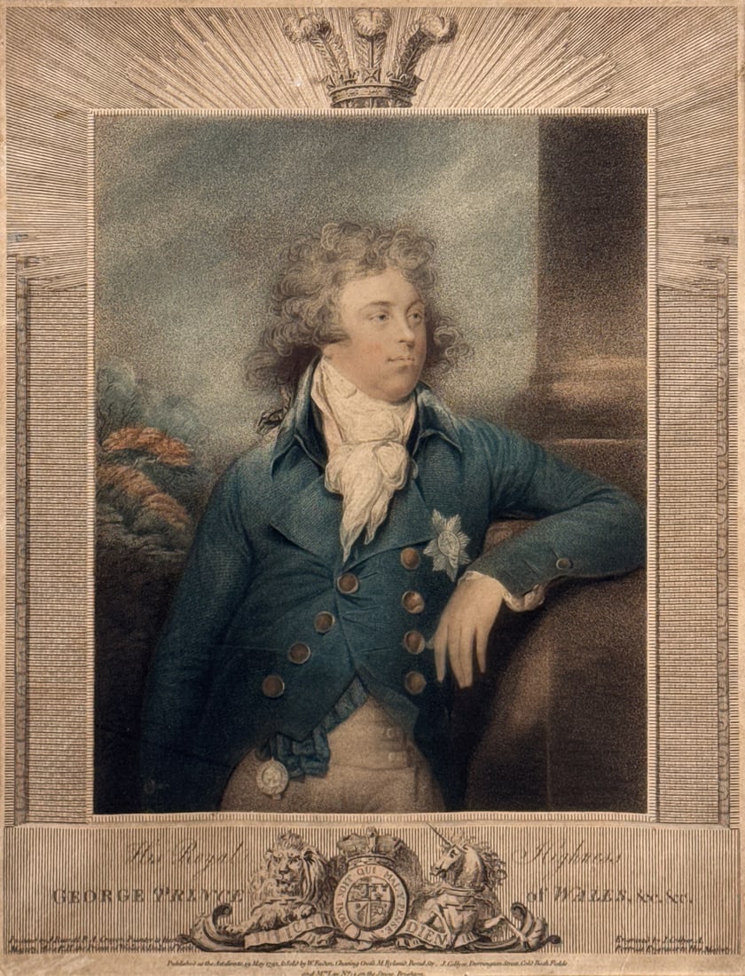 Portrait Of George IV As Prince Of Wales: Portrait Of George IV As Prince Of Wales, English, Circa 1796, Hand Colored Engraving On Paper By Joseph Collier After The 1791 Painting By John Russell Currently At Buckingham Palace, Sight 11.5 X 8.