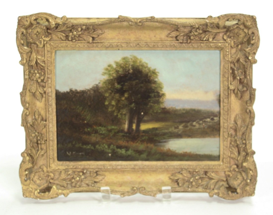 English Oil On Panel Landscape, Signed W Morris: Circa 19th Century 10.5h X 13.5w X 1.25d