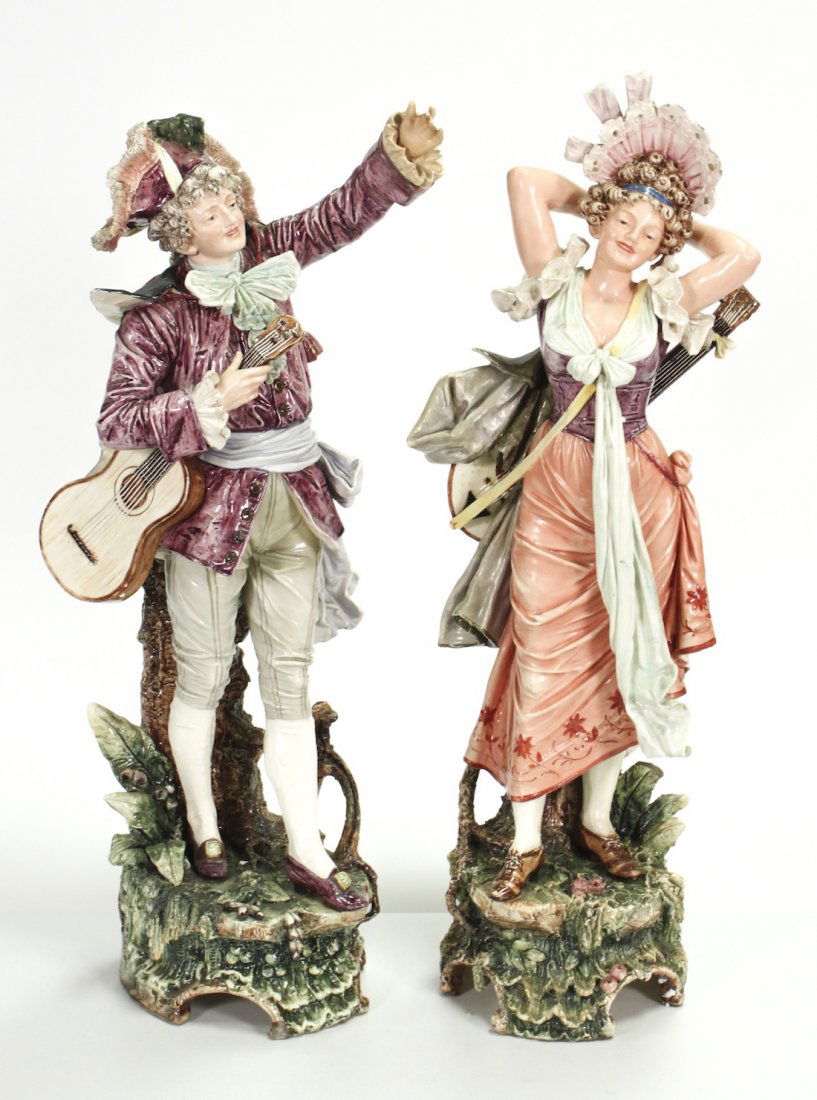 Large Pair Of French Majolica Figures