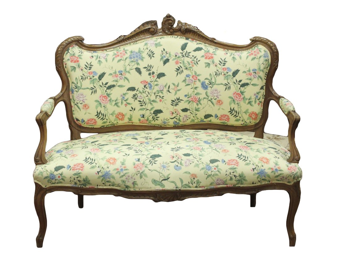 A French Louis XV Walnut Settee: Late 19th C. Custom Upholstered