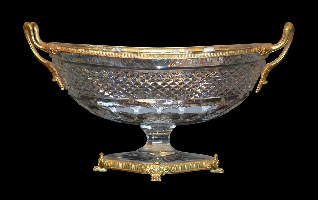 Fine Quality Heavy Cut Crystal Bowl Bowl: No Reserve. Set In A Bronze Ormolu Frame, Possibly Baccarat, 15 X 6.5 X 7