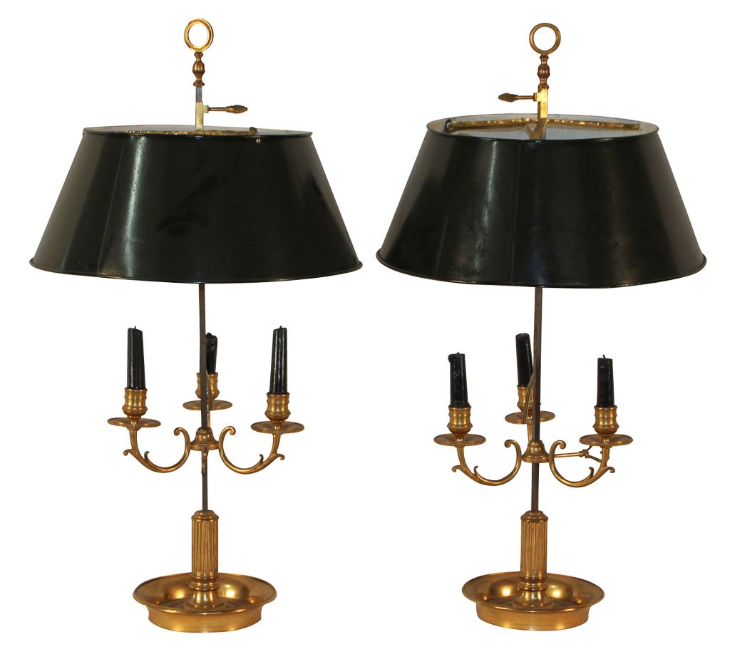 Pair Of English Brass & Tole Boulliotte Lamps: No Reserve. 29h Overall