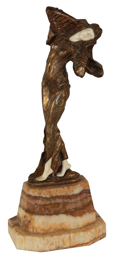A Nice Quality Art Nouveau Bronze Of A Lady: No Reserve. Bronze, Marble And Ivory Figure. 19"h. Signed "Chiparus". (from Nathan Ansell, Estate Founder Of Ethan Allen Furniture)