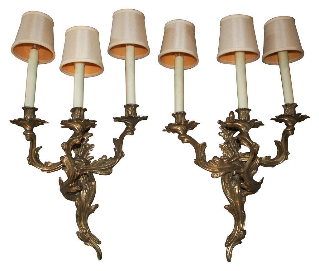 Pair Of Continental Bronze Wall Sconce: No Reserve. 26h X 15w X 8d