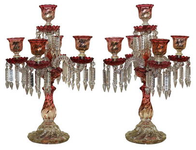 Pair Of Baccarat Candelabras: No Reserve. Signed on bottom. 22"h