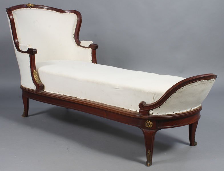 Continental Mahogany And Bronze Mounted Chaise: No Reserve. Nice Quality. Structurally Sound. 28w X 78l X 39h.