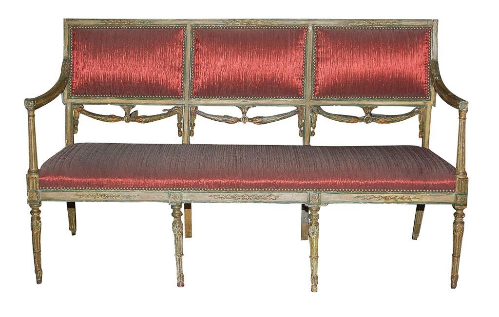 19th c. Italian Settee: carved and painted, 19th century. 60w X 22d X 36h.