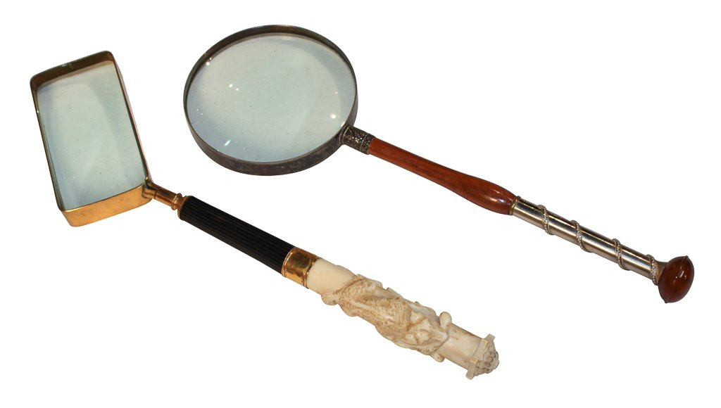 Group Of 2 Antique Magnifying Glasses: One With Bone Handle And One With Silver Handle.