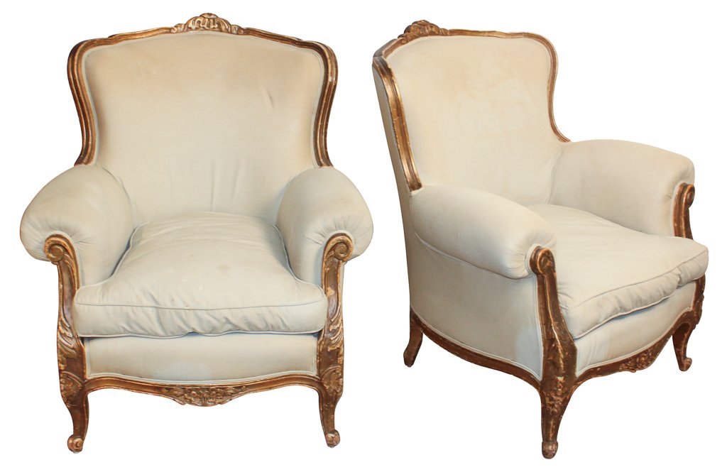 Pair Of French Carved And Lacquered Bergeres (1 of 7)