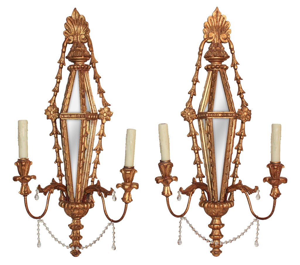 Pair Of Italian Giltwood And Mirrored Sconces (1 of 8)