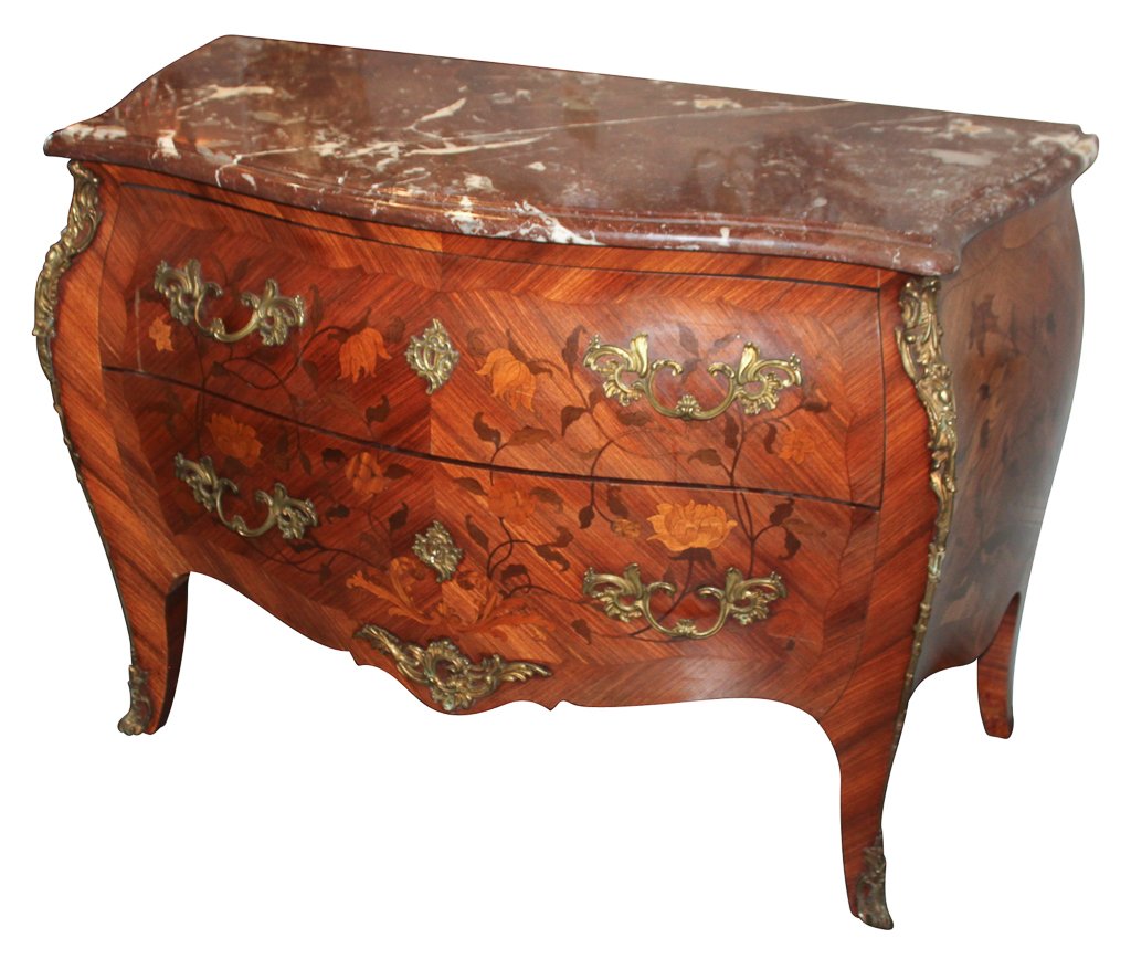 Fine French Inlaid Bombe Commode With Marble Top (1 of 5)