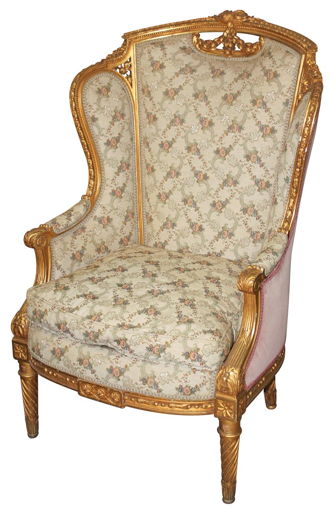 French Louis Xvi Style Giltwood Bergere: Early 20th Century