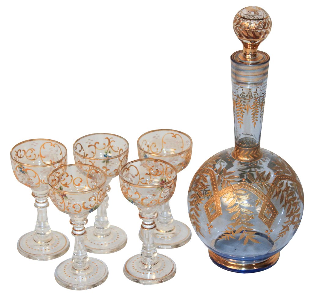 Moser 6 Piece Gold Overlay Liqueur Set (1 of 7)